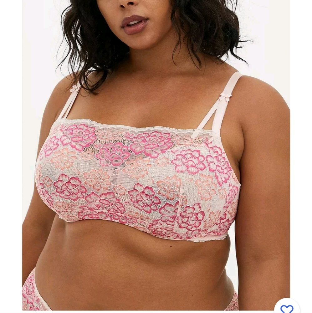 Torrid Pink Floral Lace Bandeau Balconette Bra 46DD NWT